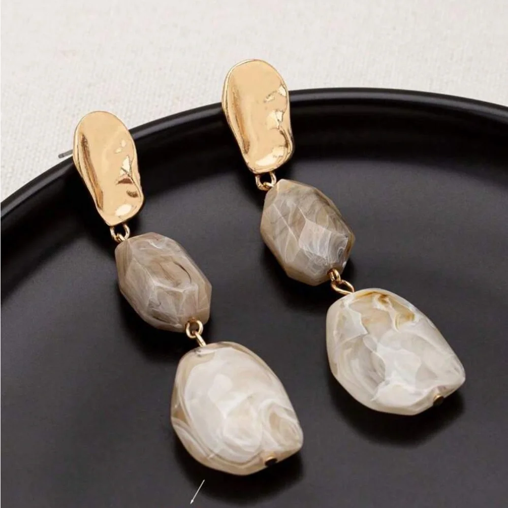 Vintage Boho Asymmetrical Resin Stone Drop Earrings NEW 🏷️
